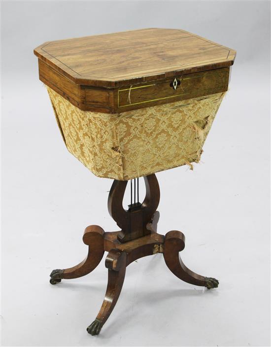 A Regency rosewood work table, W.1ft 6in. D.1ft 3in. H.2ft 6in.